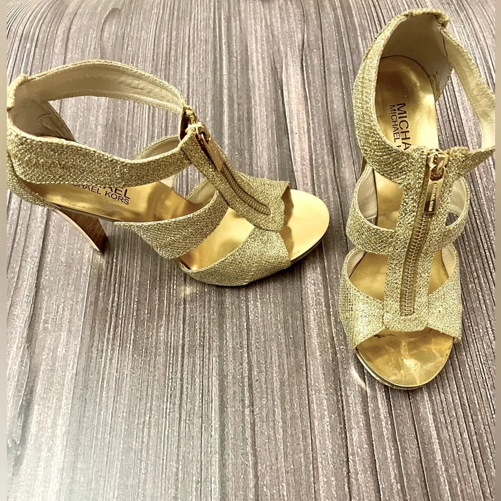 Michael Michael Kors gold Berkeley t strap heel - Picture 1 of 5